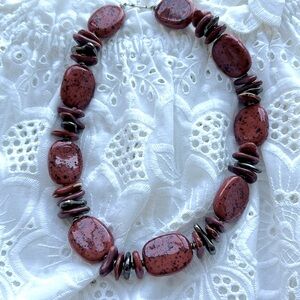 Vintage Burgundy Red Hand Painted Necklace